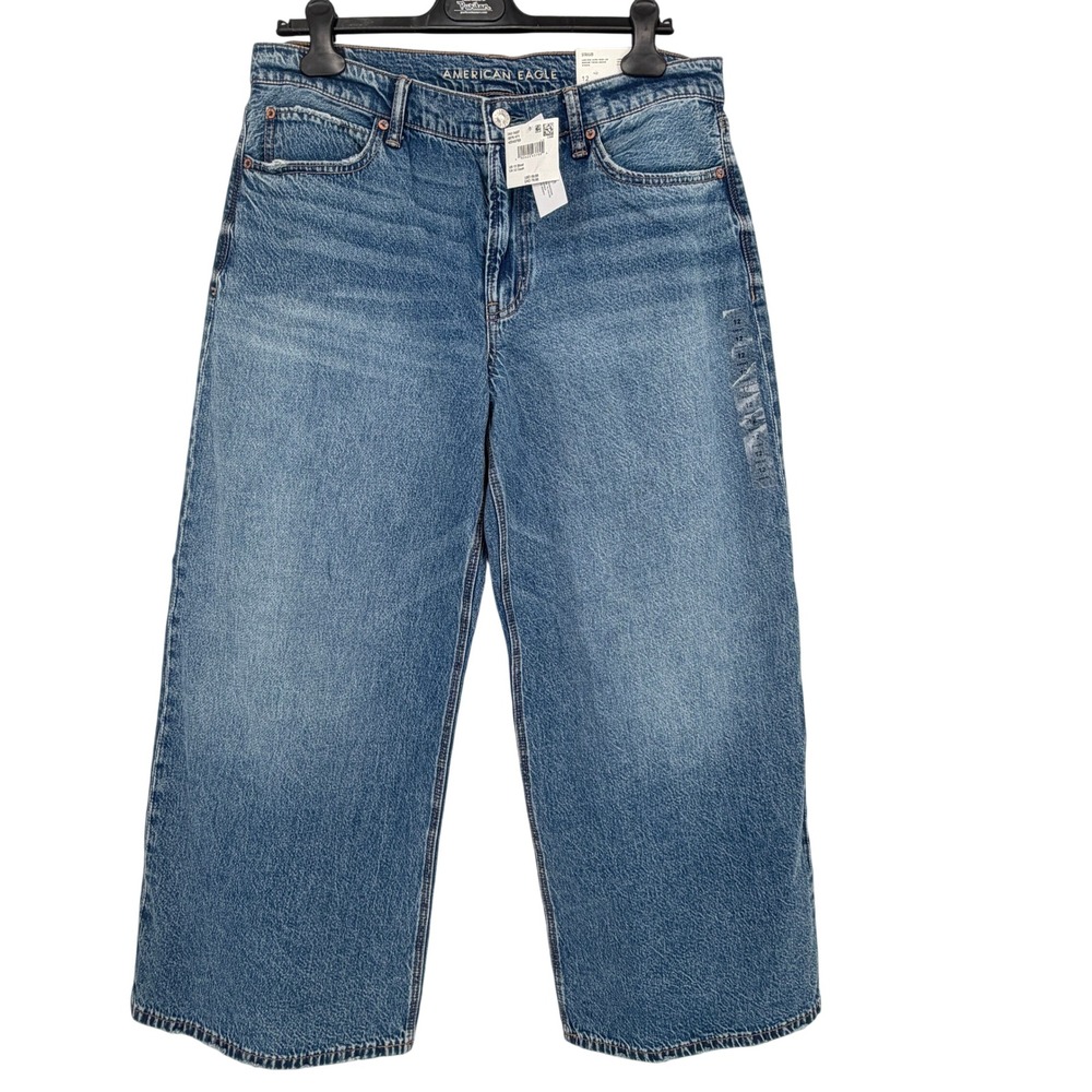American Eagle Strigid Low-Rise Ultra Wide Leg Jeans 12 Short Med Tinted Indigo